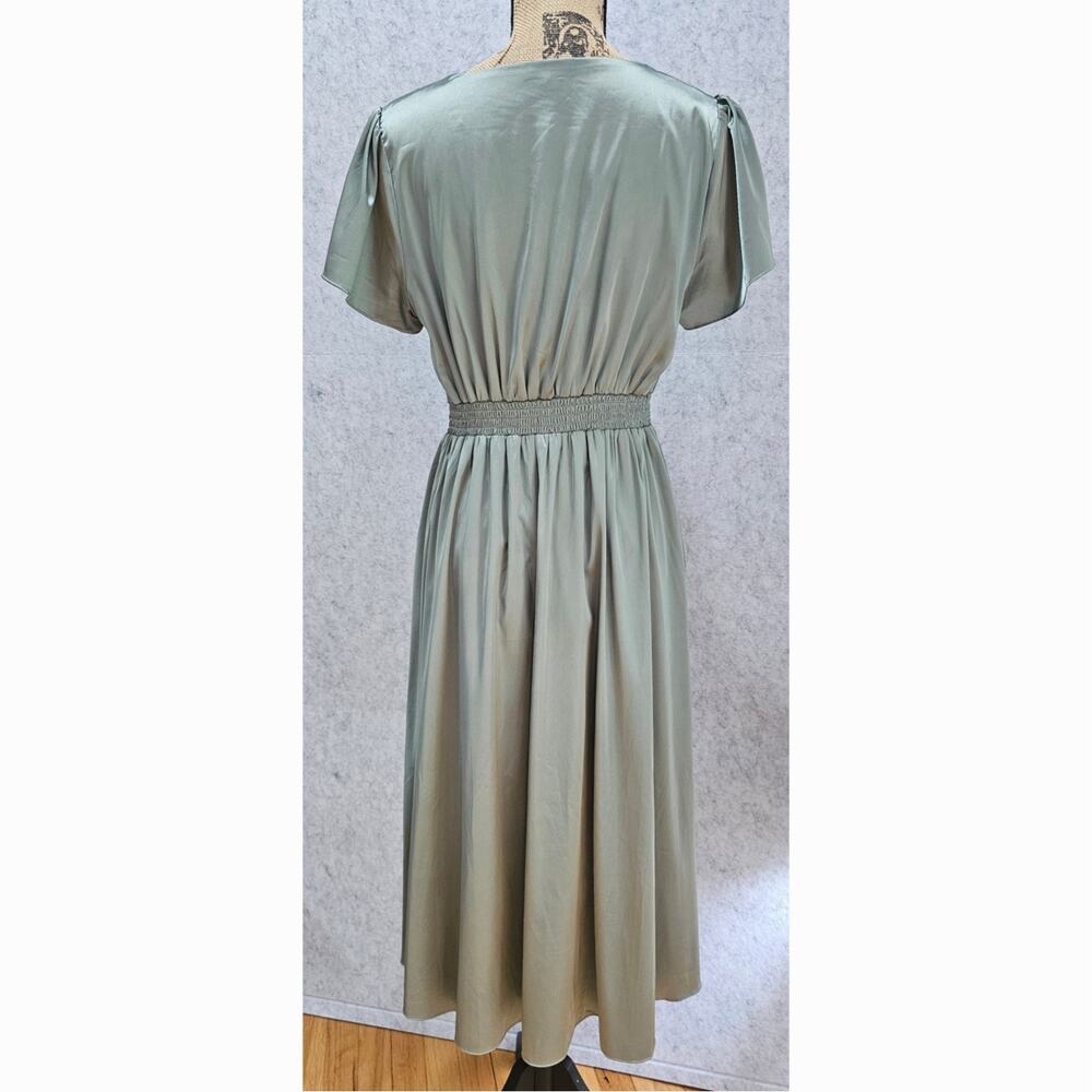 Baltic Born Satin Tie Front Midi Dress Sage Green Flutter Sleeve Size M - Picture 7 of 16
